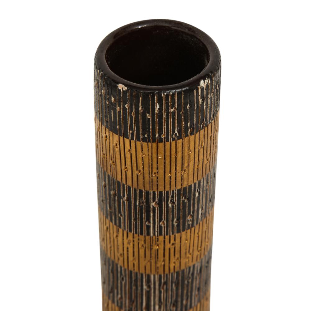 Ceramic Aldo Londi Bitossi Seta Vase, Gold Stripes, Signed