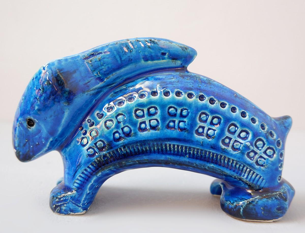 Mid-Century Modern Bitossi Ceramic Rimini Blu Rabbit Figurine by Aldo Londi