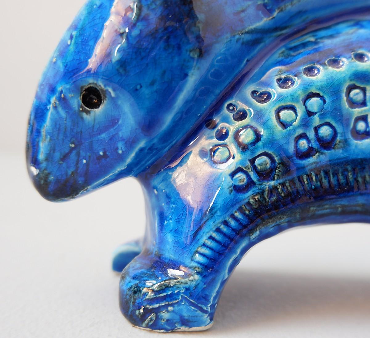 Italian Bitossi Ceramic Rimini Blu Rabbit Figurine by Aldo Londi