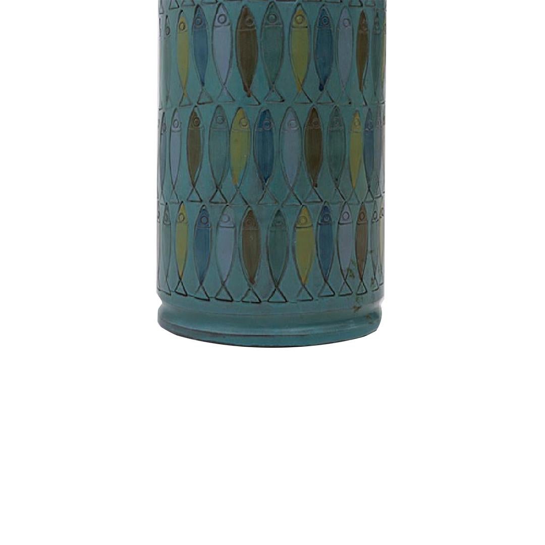 Glazed ceramic Bitossi table lamp with colorful fish pattern, Italy, c. 1960s. Signed.