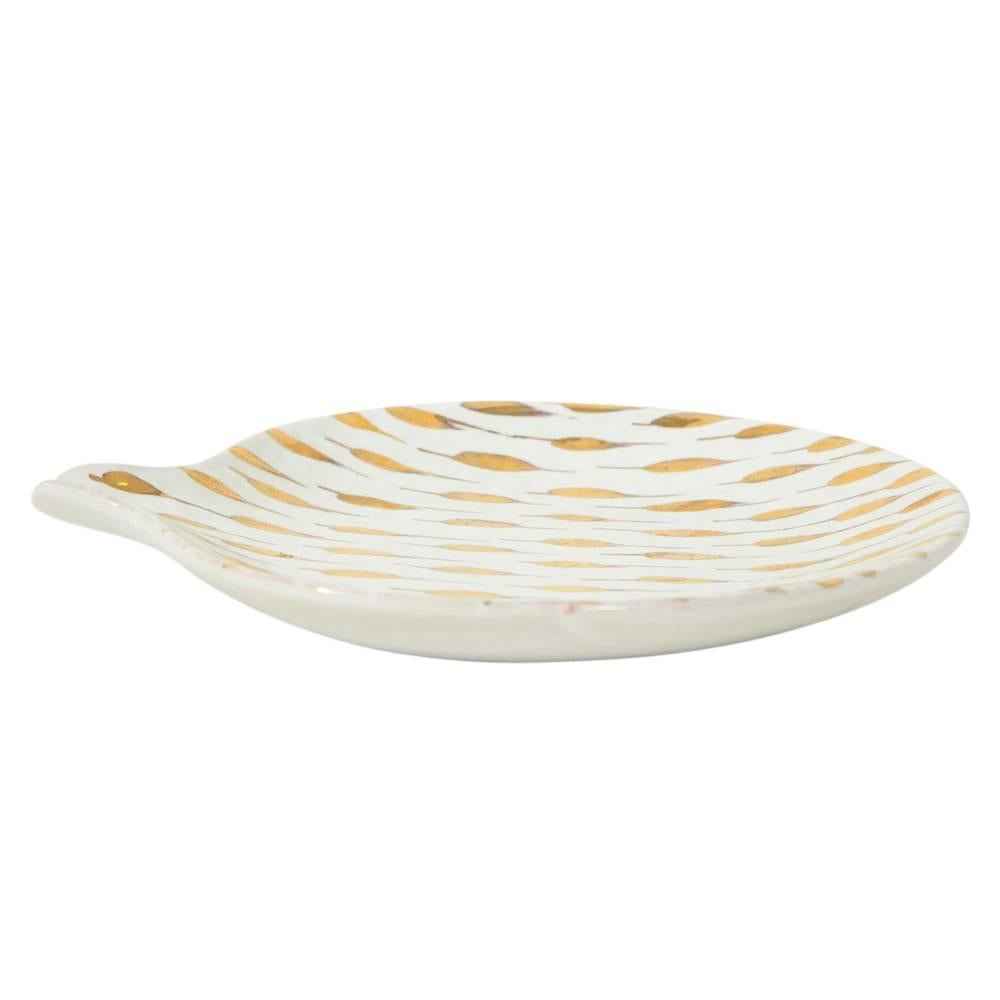 Glazed Bitossi Ceramic Tray Dish Gold Piume Feather Signed Italy, 1960s