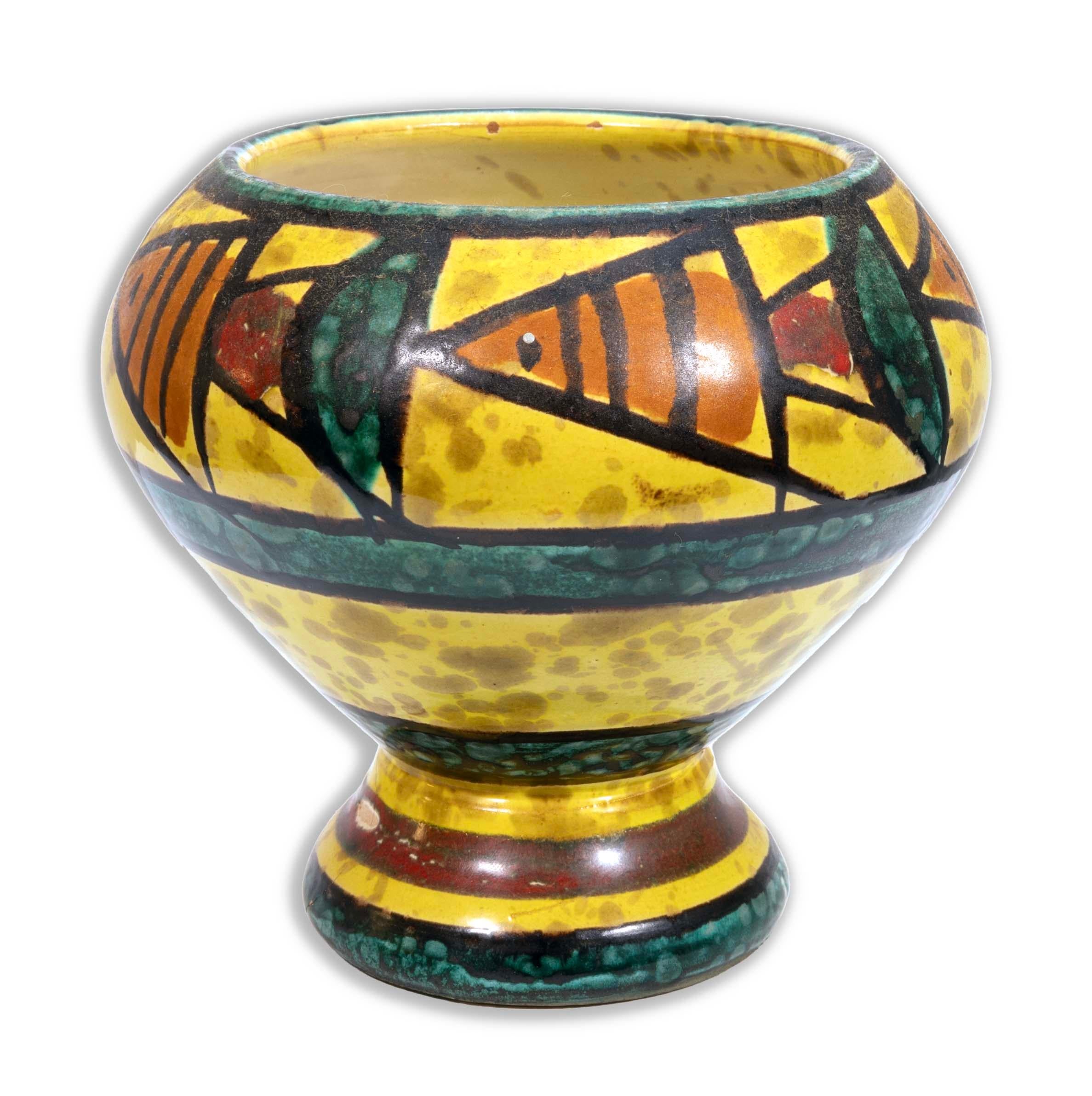 Bitossi Ceramic Trinket Box and Vase with Abstract Fish Pattern Made in Italy For Sale 5