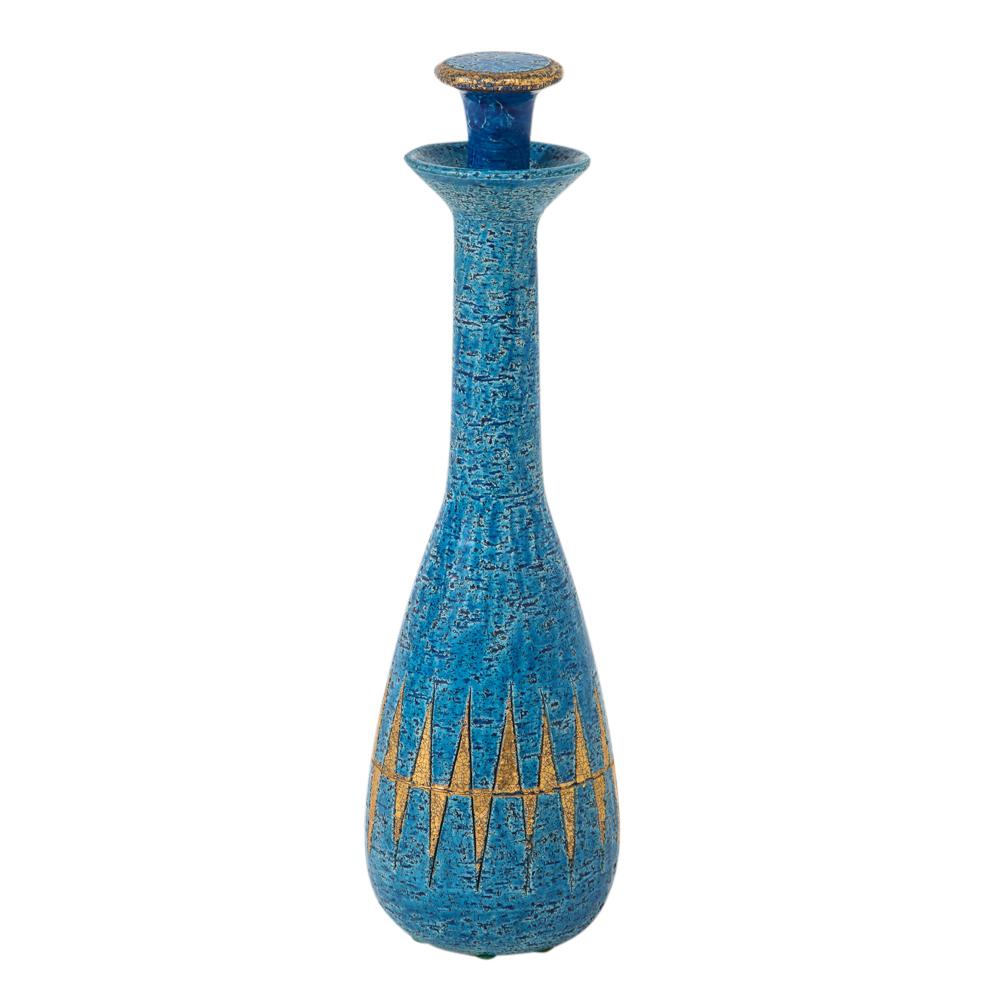 Bitossi-Vase, Keramik, Blau, Gold, Geometrisch, signiert (Moderne der Mitte des Jahrhunderts) im Angebot