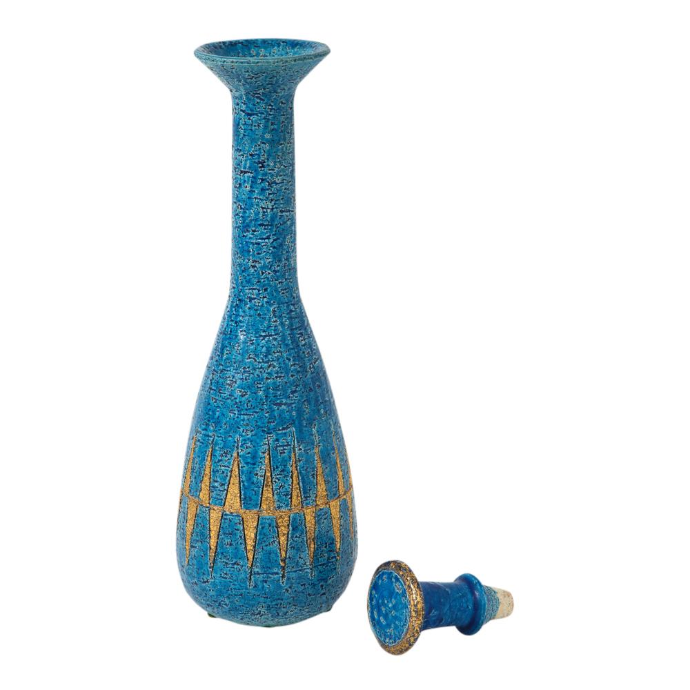 Bitossi-Vase, Keramik, Blau, Gold, Geometrisch, signiert im Zustand „Gut“ im Angebot in New York, NY