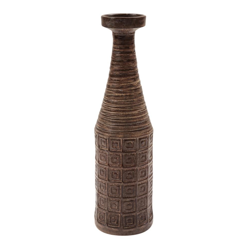 Italian Bitossi Raymor Vase, Ceramic, Earth Tones, Geometric, Signed