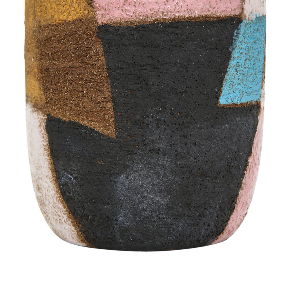 Bitossi Ceramic Vase Patchwork Pink Blue Black Signed Italy, 1960s 4