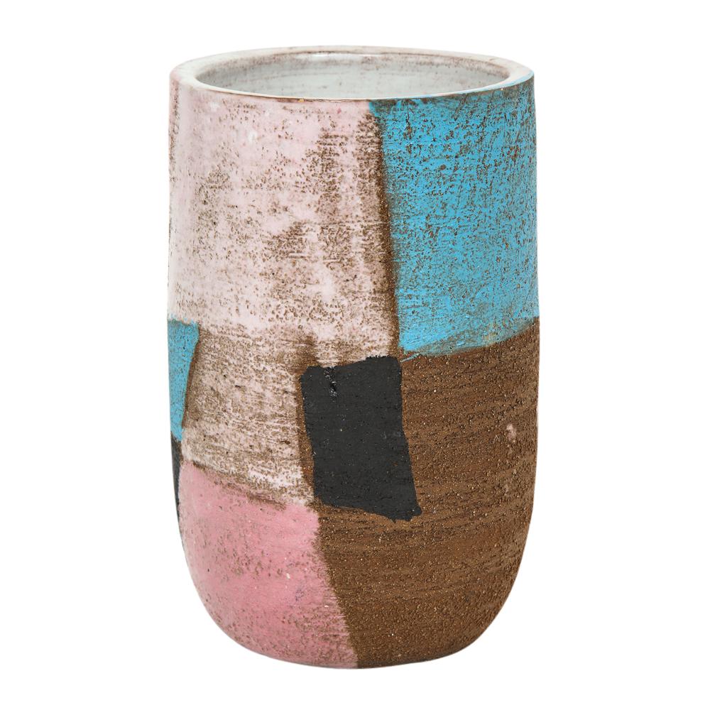 Bitossi ceramic vase patchwork pink signed Italy, 1960s. Textured patchwork vase glazed with bright pastel and neutral colors. Signed 278 Italy on underside.