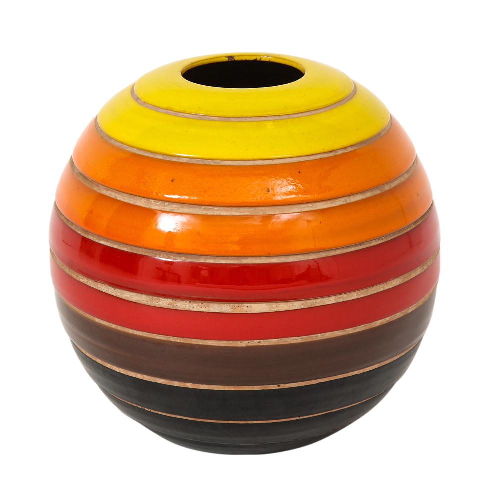 Mid-Century Modern Bitossi Ceramic Vase Spherical Stripes Signed, Italy, 1960s