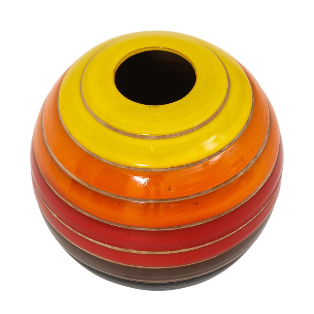 Bitossi Ceramic Vase Spherical Stripes Signed, Italy, 1960s In Good Condition In New York, NY