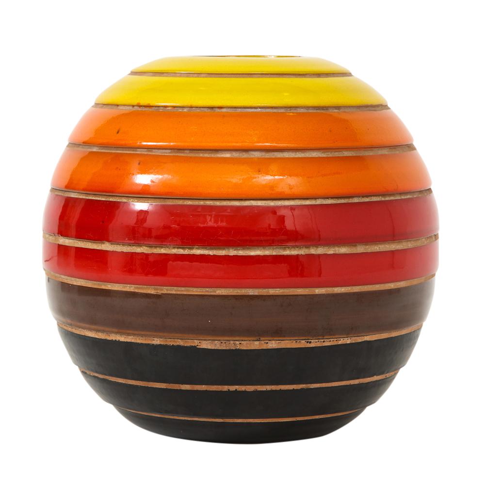 Mid-20th Century Bitossi Ceramic Vase Spherical Stripes Signed, Italy, 1960s