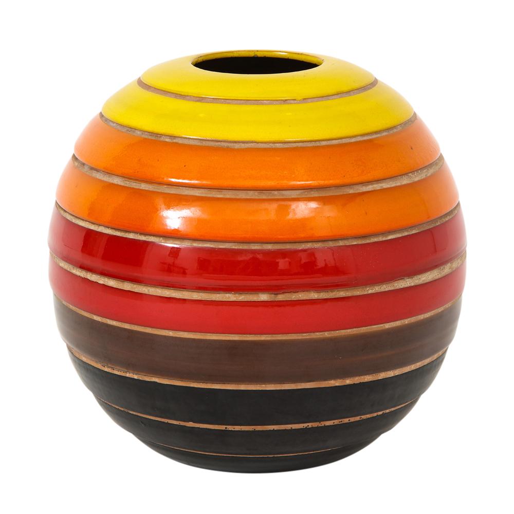 Bitossi Ceramic Vase Spherical Stripes Signed, Italy, 1960s