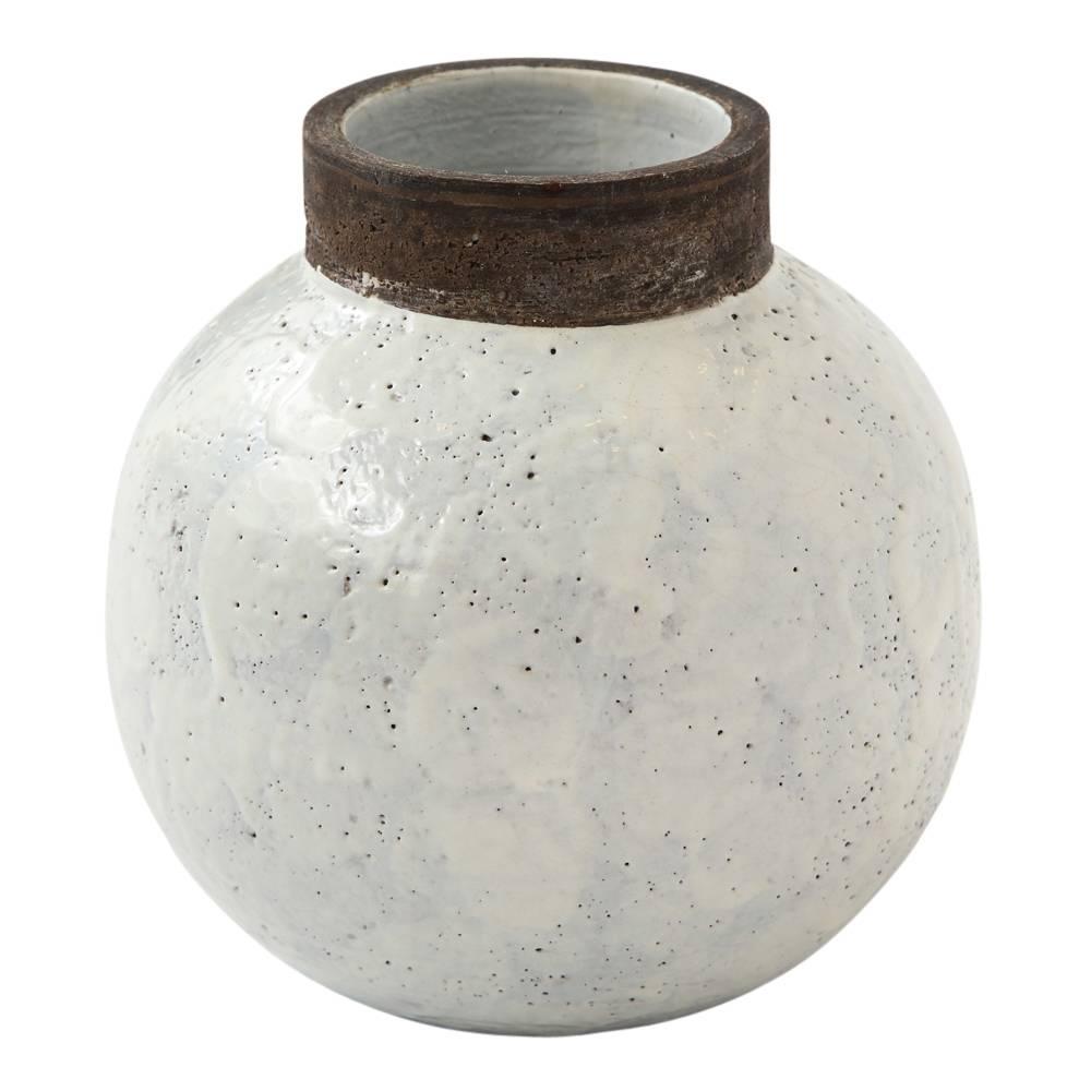 Mid-Century Modern Bitossi White Ceramic Vase White Brown Pottery Signed