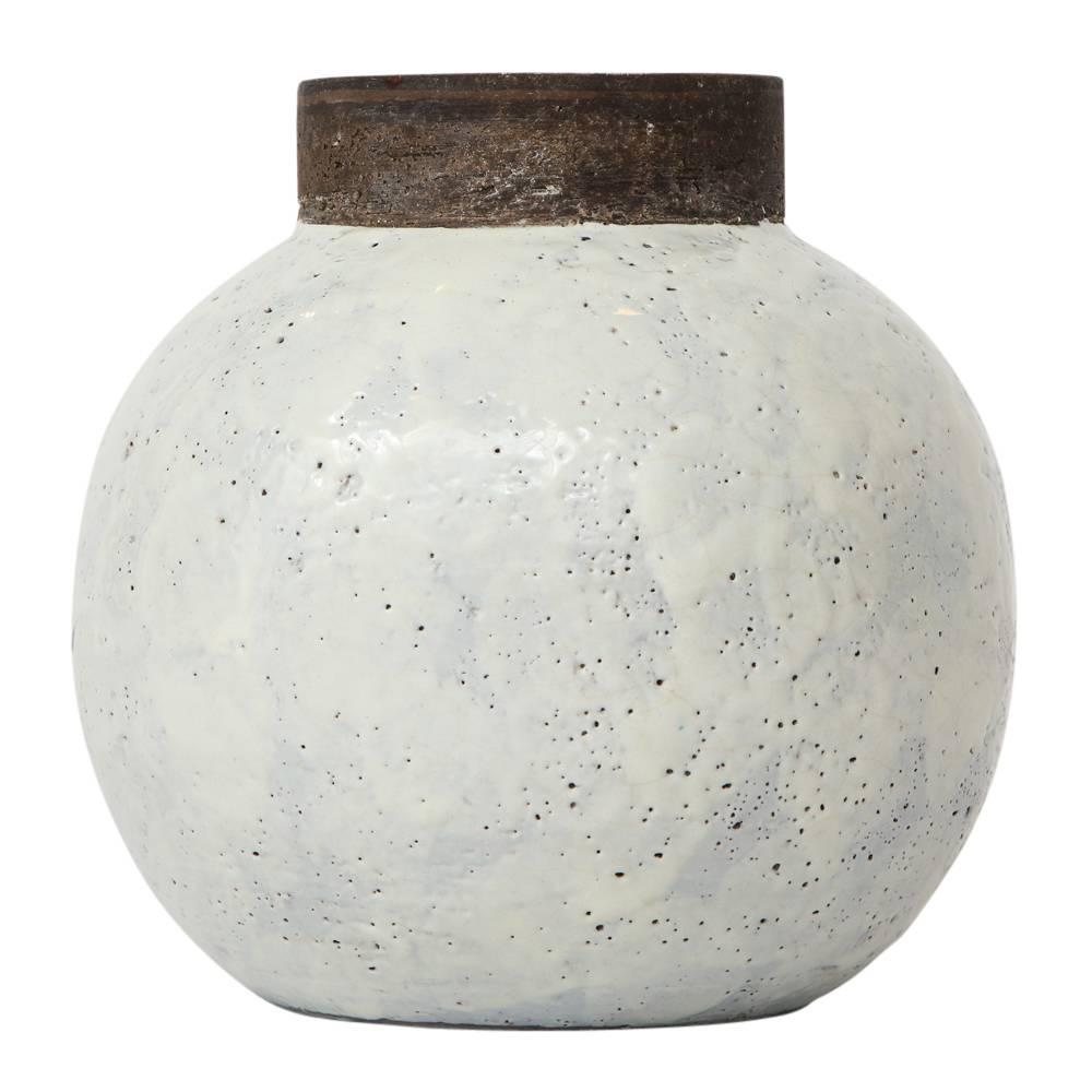 Italian Bitossi White Ceramic Vase White Brown Pottery Signed