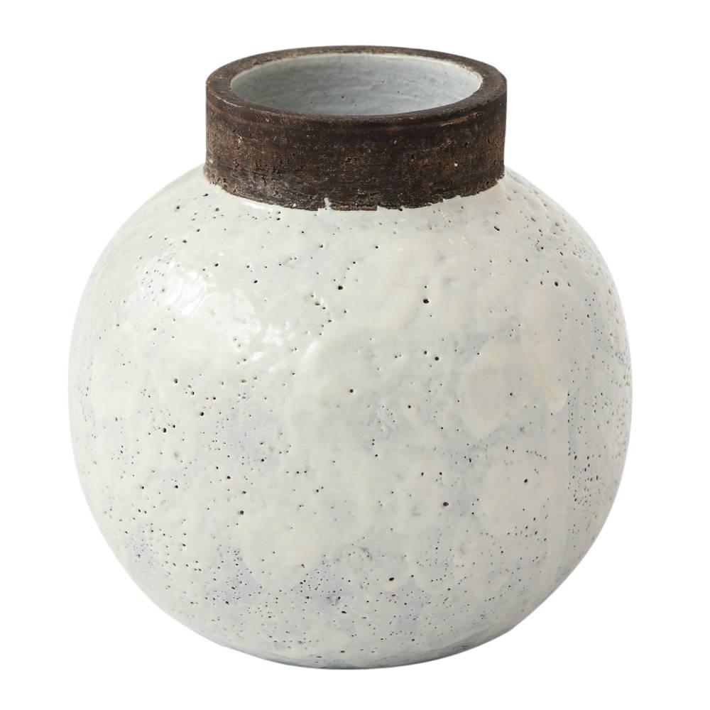 Glazed Bitossi White Ceramic Vase White Brown Pottery Signed