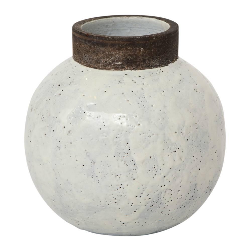 Bitossi White Ceramic Vase White Brown Pottery Signed