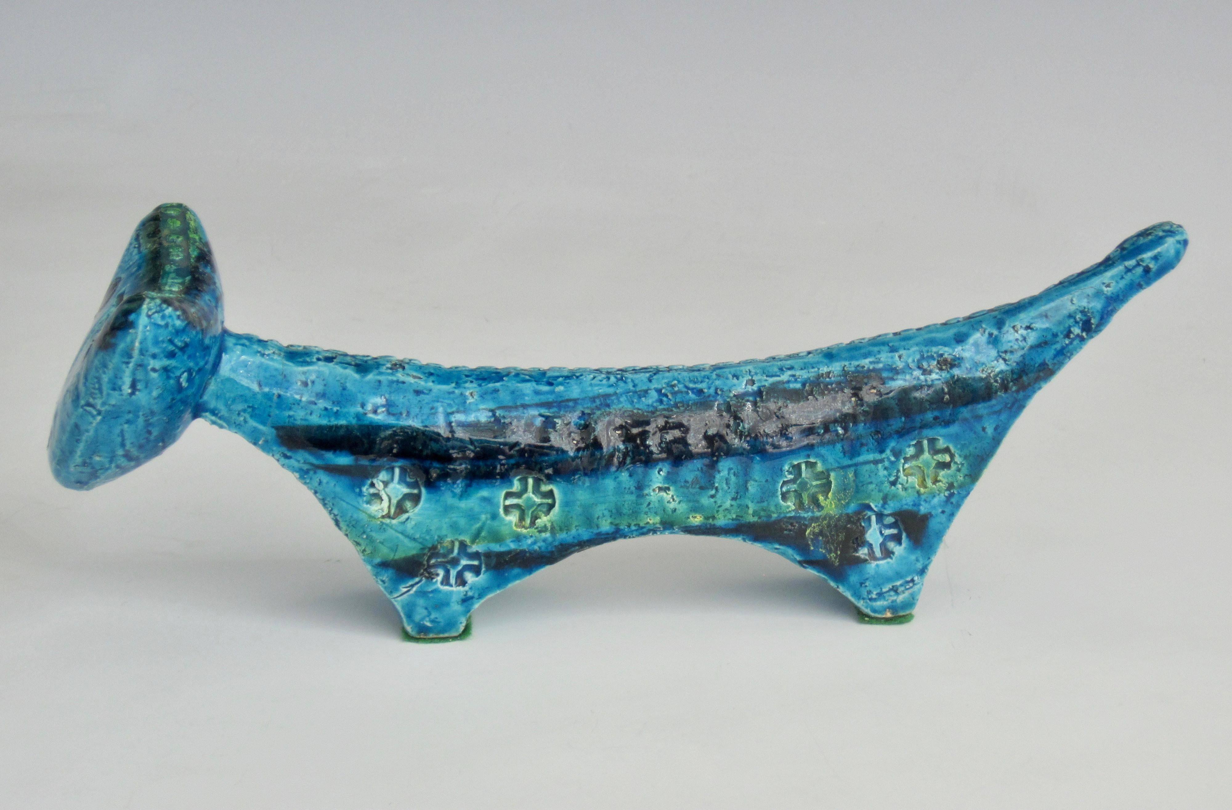 Italian Bitossi Ceramiche Rimini Blu Cat Sculpture by Aldo Londi