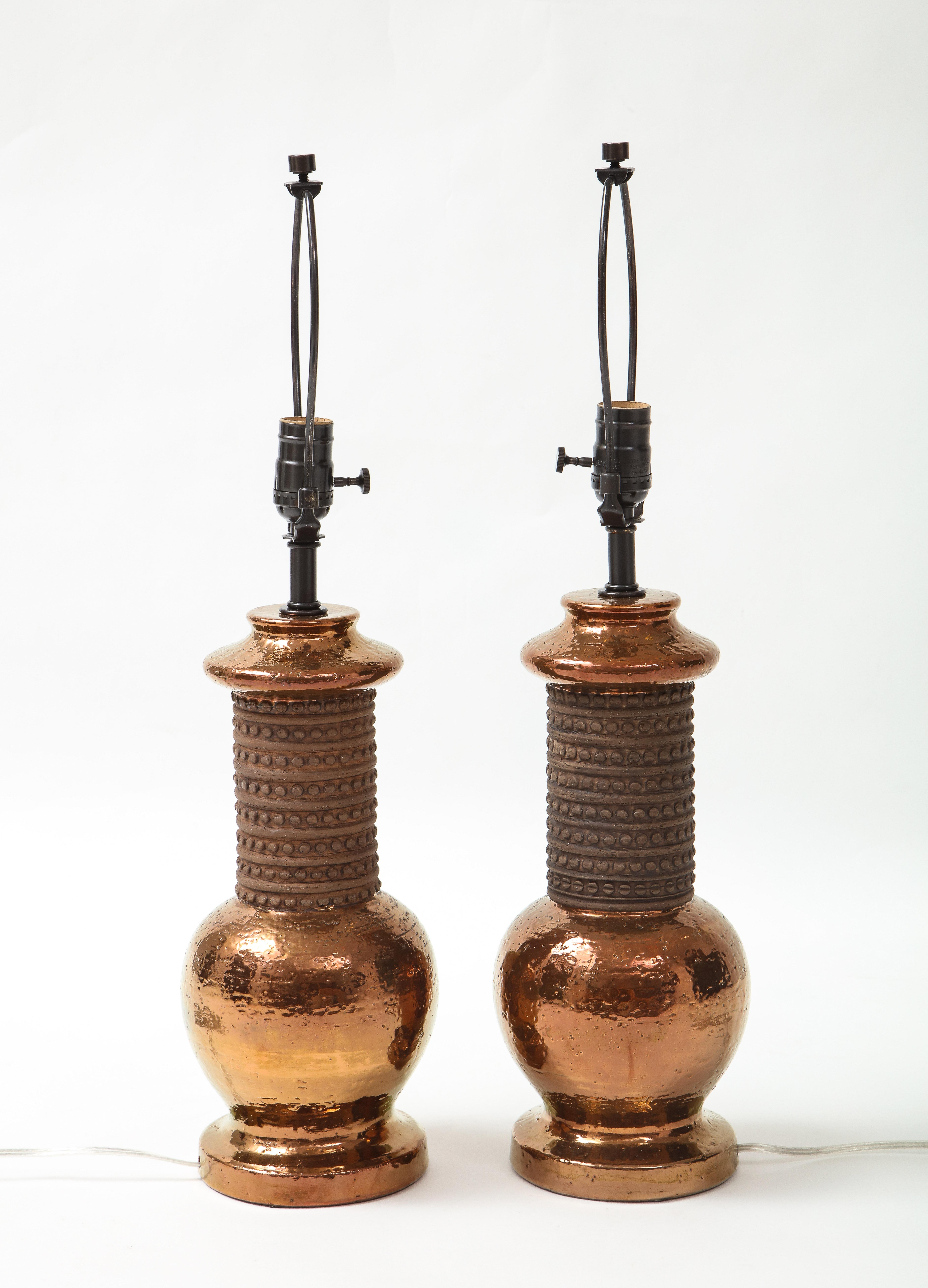 Mid-Century Modern Bitossi Copper Lustre Glazed Lamps For Sale