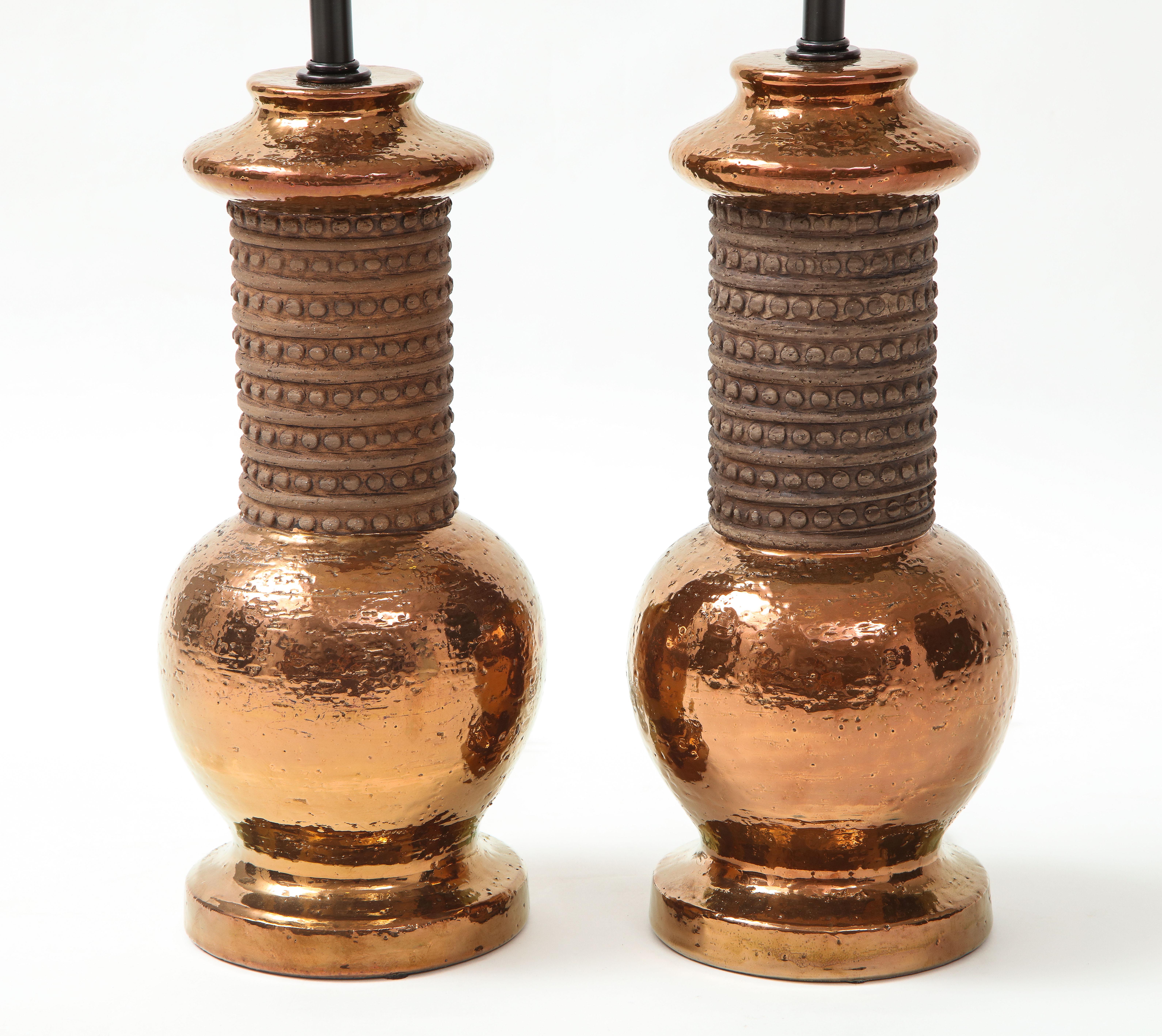 Hand-Crafted Bitossi Copper Lustre Glazed Lamps For Sale