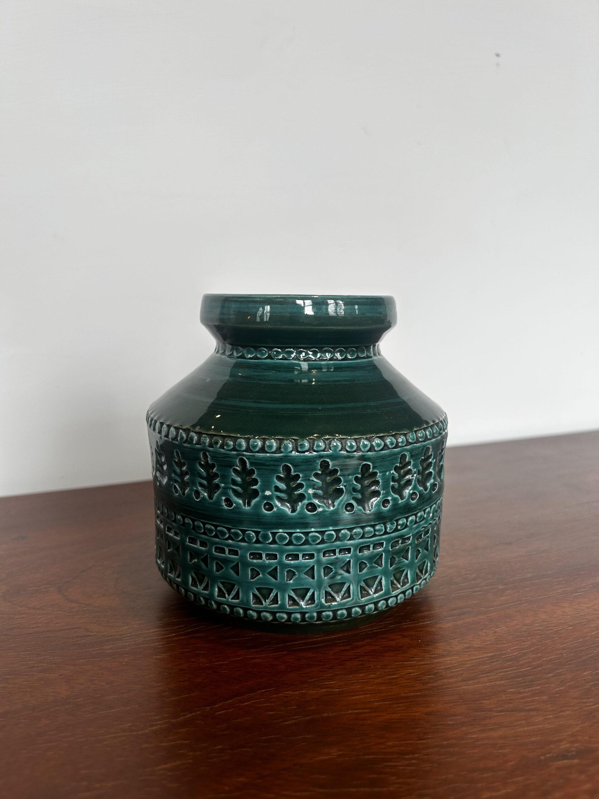 Mid-Century Modern Vase Bitossi vert foncé, Aldo Londi pour Bitossi Ceramiche, Italie, années 1970 en vente