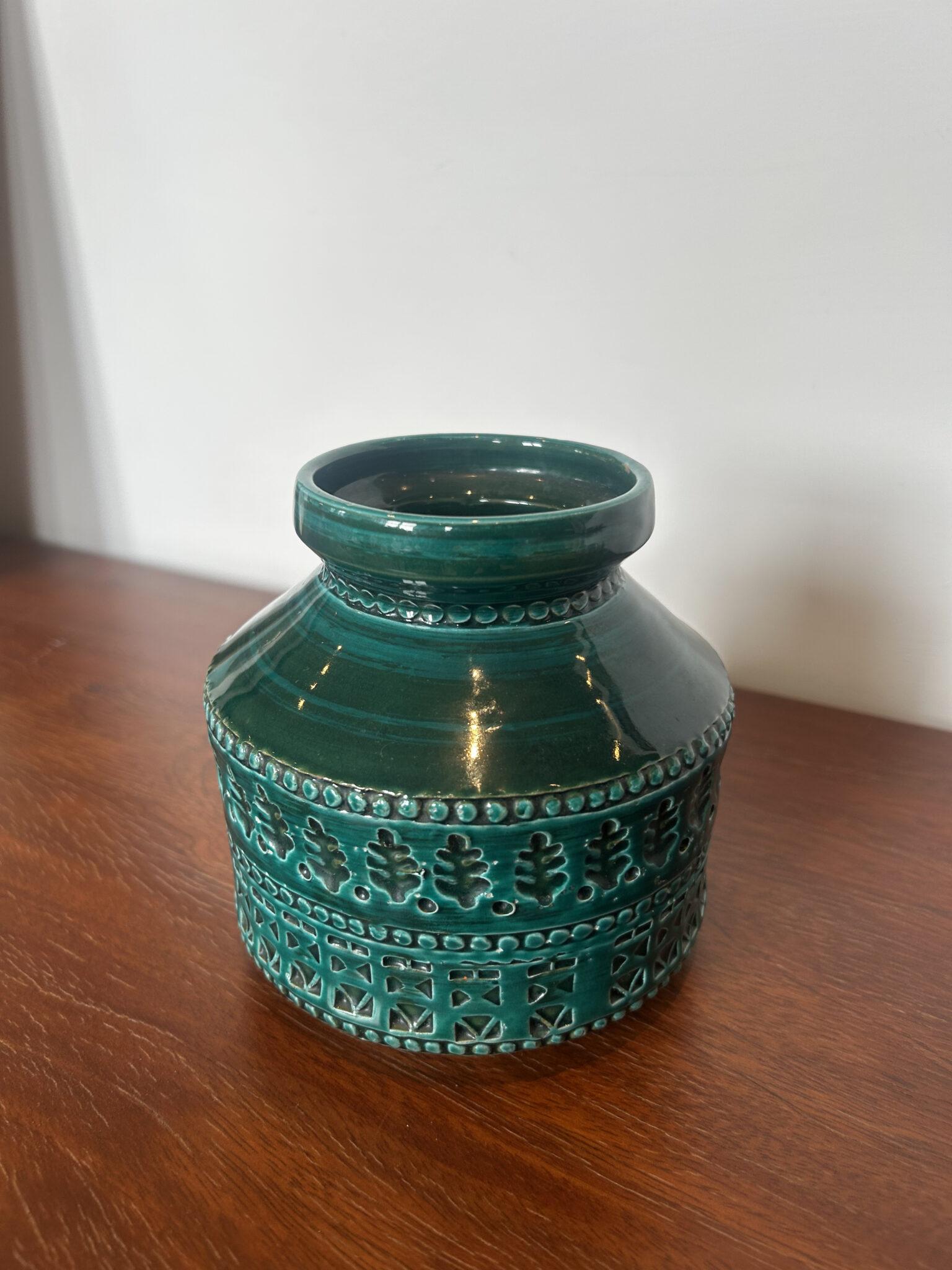 Céramique Vase Bitossi vert foncé, Aldo Londi pour Bitossi Ceramiche, Italie, années 1970 en vente