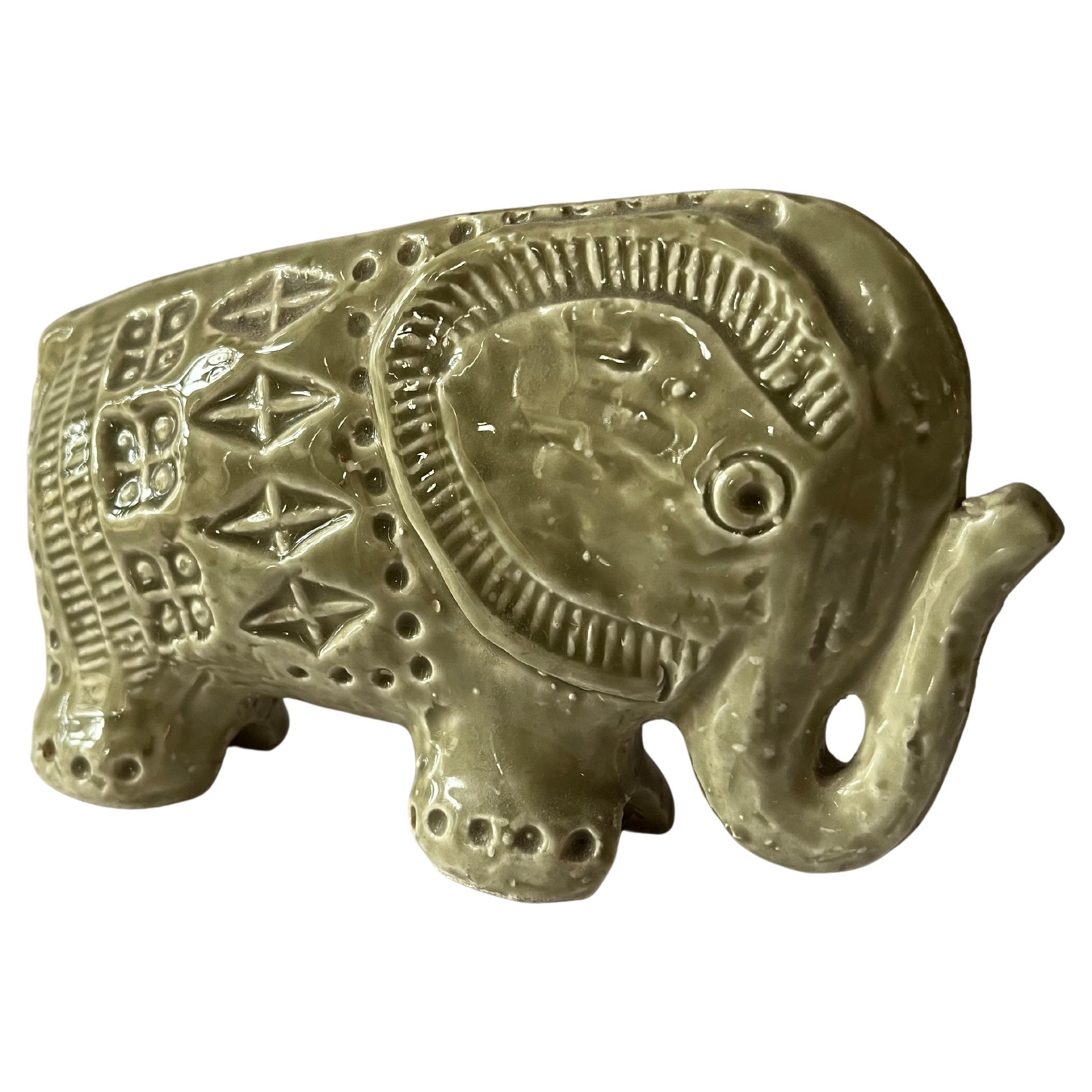 A 'slim' Etruria Elephant designed by Aldo Londi with the 'Rimini' pattern Rare model in pale green. For Bitossi, Italy, circa 1968.
