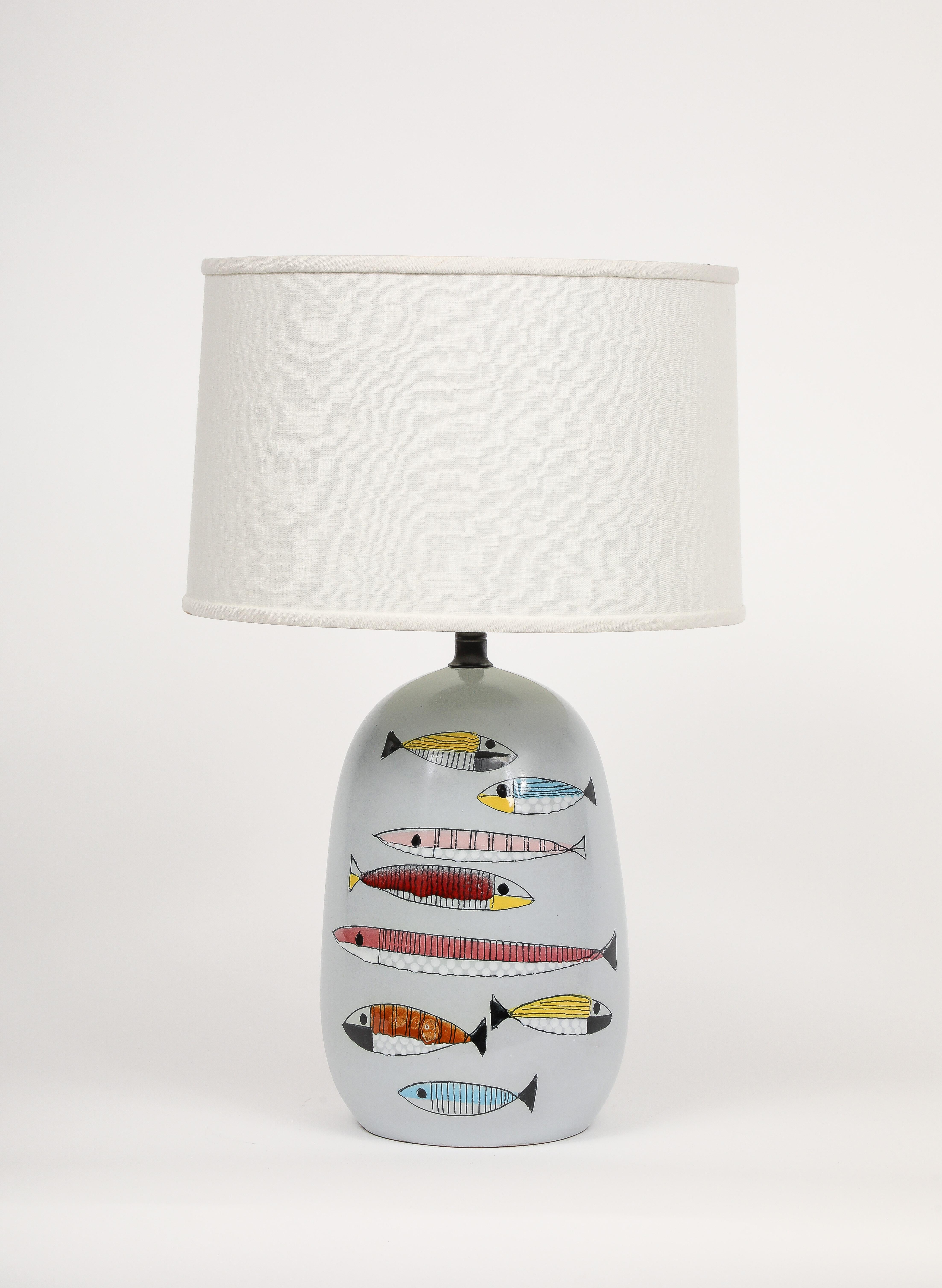 Bitossi Fish Table Lamp, Ceramic, Red, Yellow, Blue Signed For Sale 8