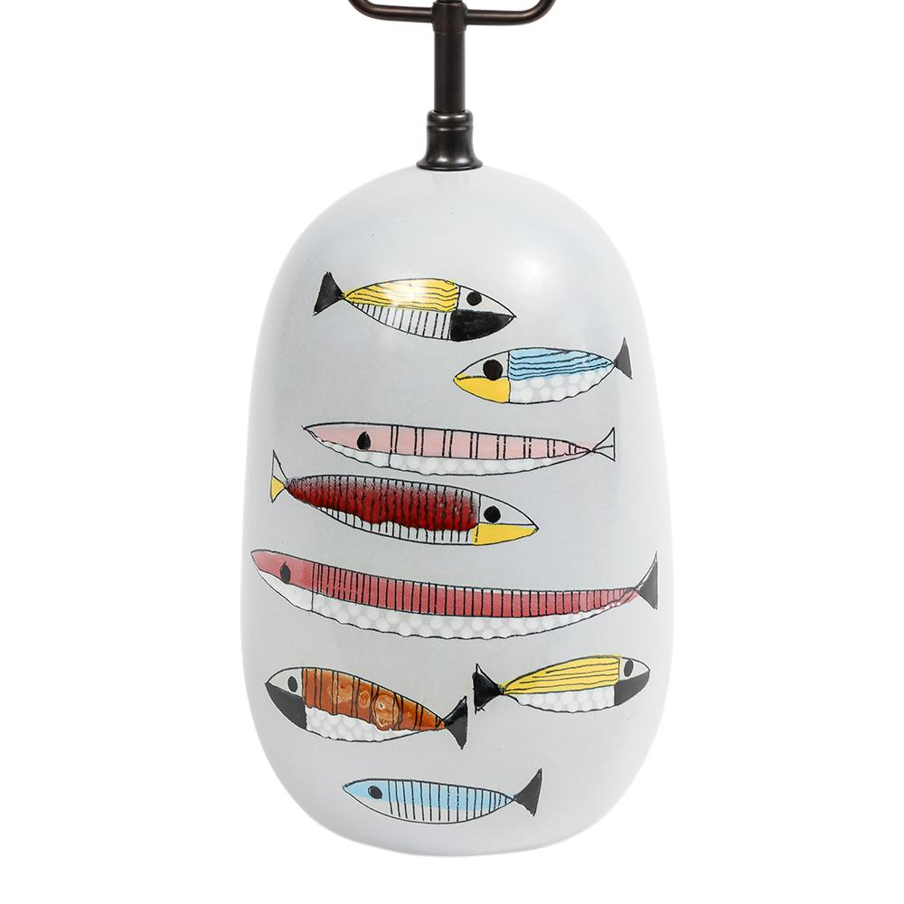 Italian Bitossi Fish Table Lamp, Ceramic, Red, Yellow, Blue Signed For Sale