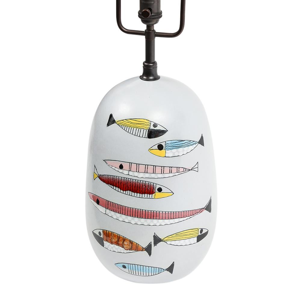 Glazed Bitossi Fish Table Lamp, Ceramic, Red, Yellow, Blue Signed For Sale