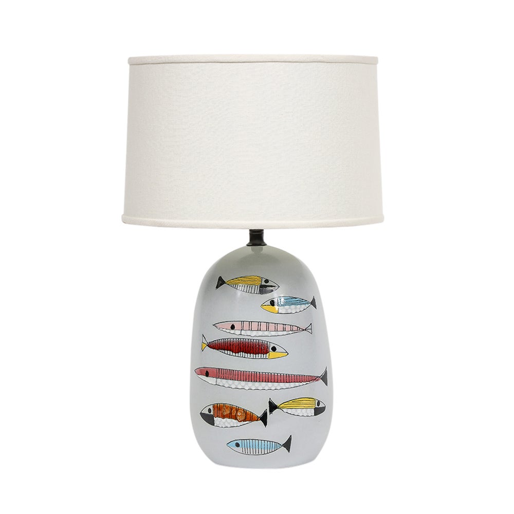 Lampe de table Bitossi Fish, céramique, rouge, jaune, bleu signée