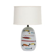 Vintage Bitossi Fish Table Lamp, Ceramic, Red, Yellow, Blue Signed