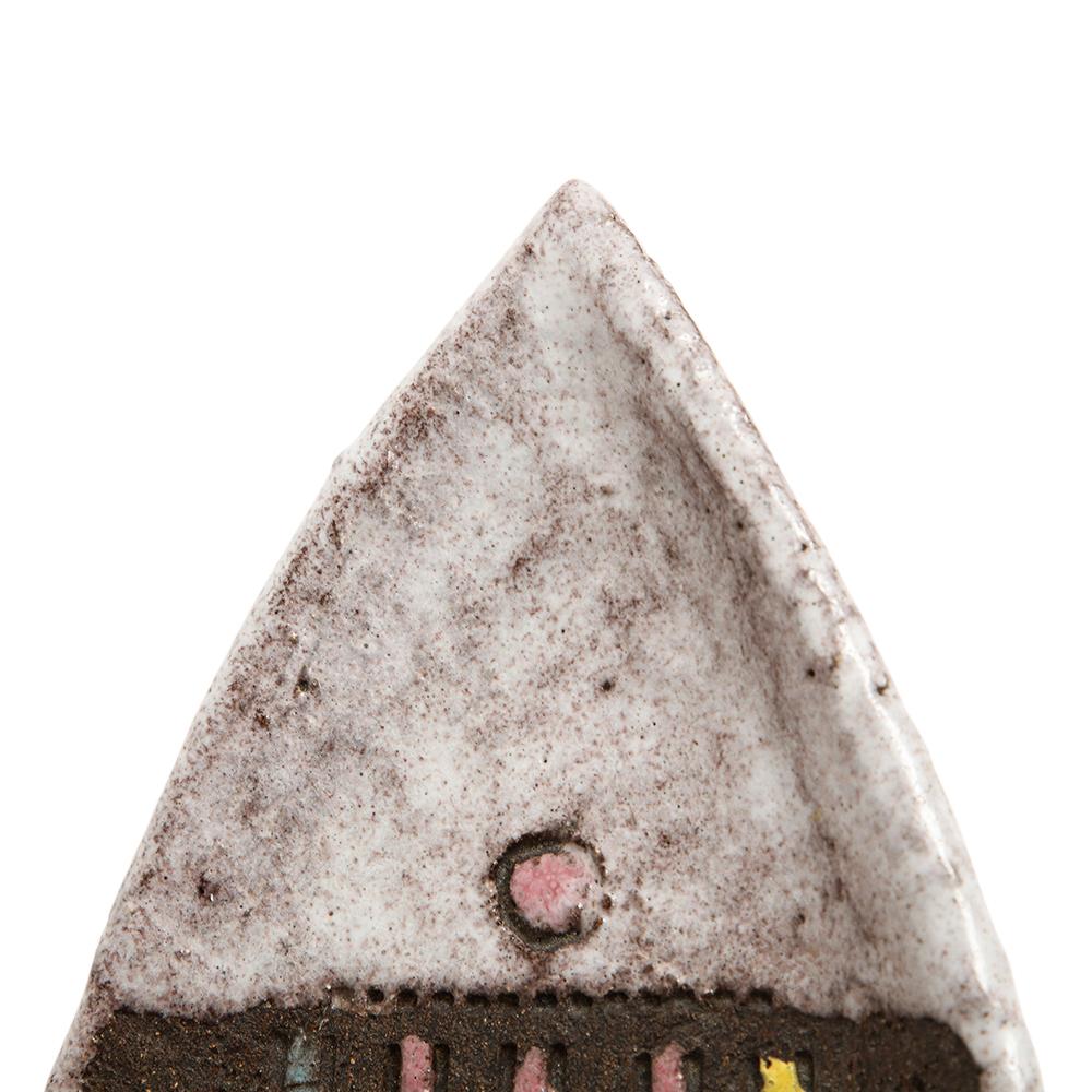 Plateau à poisson Bitossi, céramique, blanc, marron mat, rose, bleu, incrusté, signé en vente 2