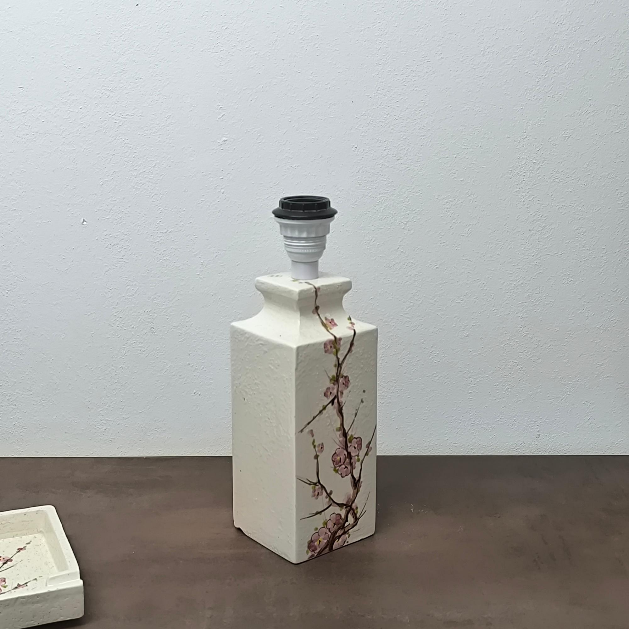 Bitossi Flavia Set Table Lamp and Ashtray - Vide Poche with Cherry Blossom Motif For Sale 3