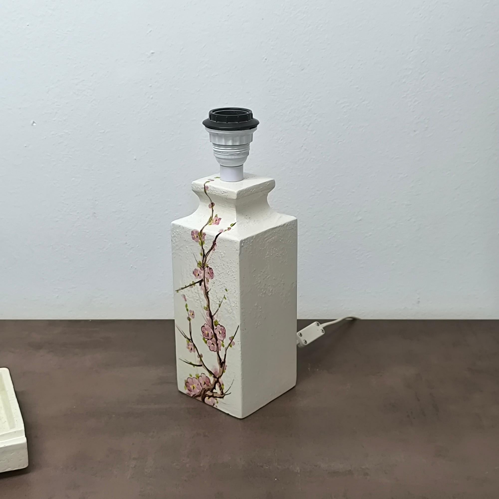 Bitossi Flavia Set Table Lamp and Ashtray - Vide Poche with Cherry Blossom Motif For Sale 4