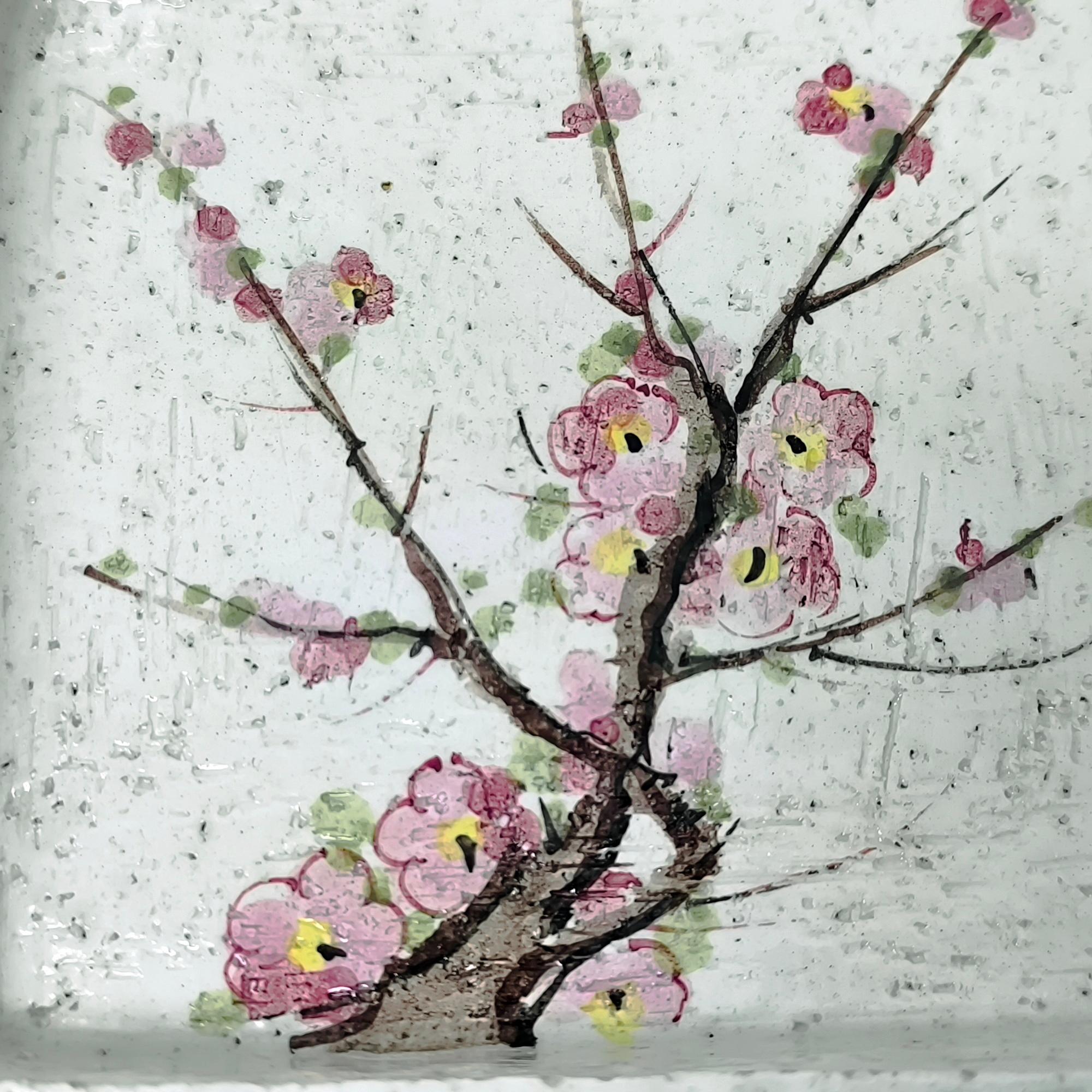 Porcelain Bitossi Flavia Set Table Lamp and Ashtray - Vide Poche with Cherry Blossom Motif For Sale