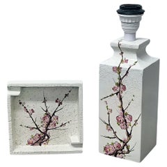 Bitossi Set lampe de table et cendrier Flavia - Vide Poche avec motif de fleurs de cerisier