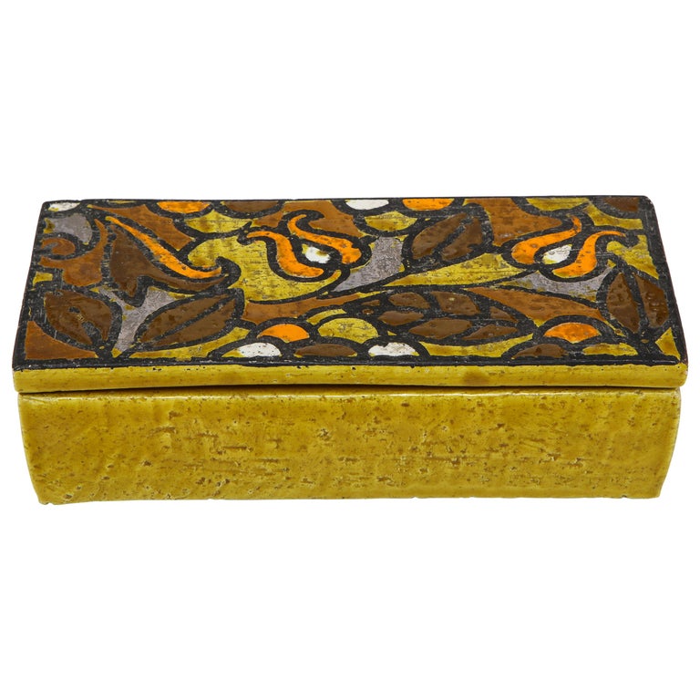 Bitossi Floral, Mustard Yellow Ceramic Box, Signed For Sale