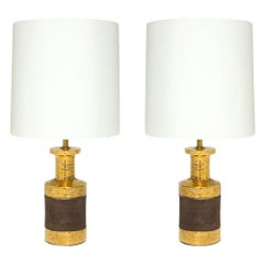 Vintage Bitossi for Bergboms Table Lamps, Ceramic, Metallic Gold and Matte Brown