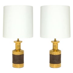 Retro Bitossi for Bergboms Table Lamps, Ceramic, Metallic Gold and Matte Brown