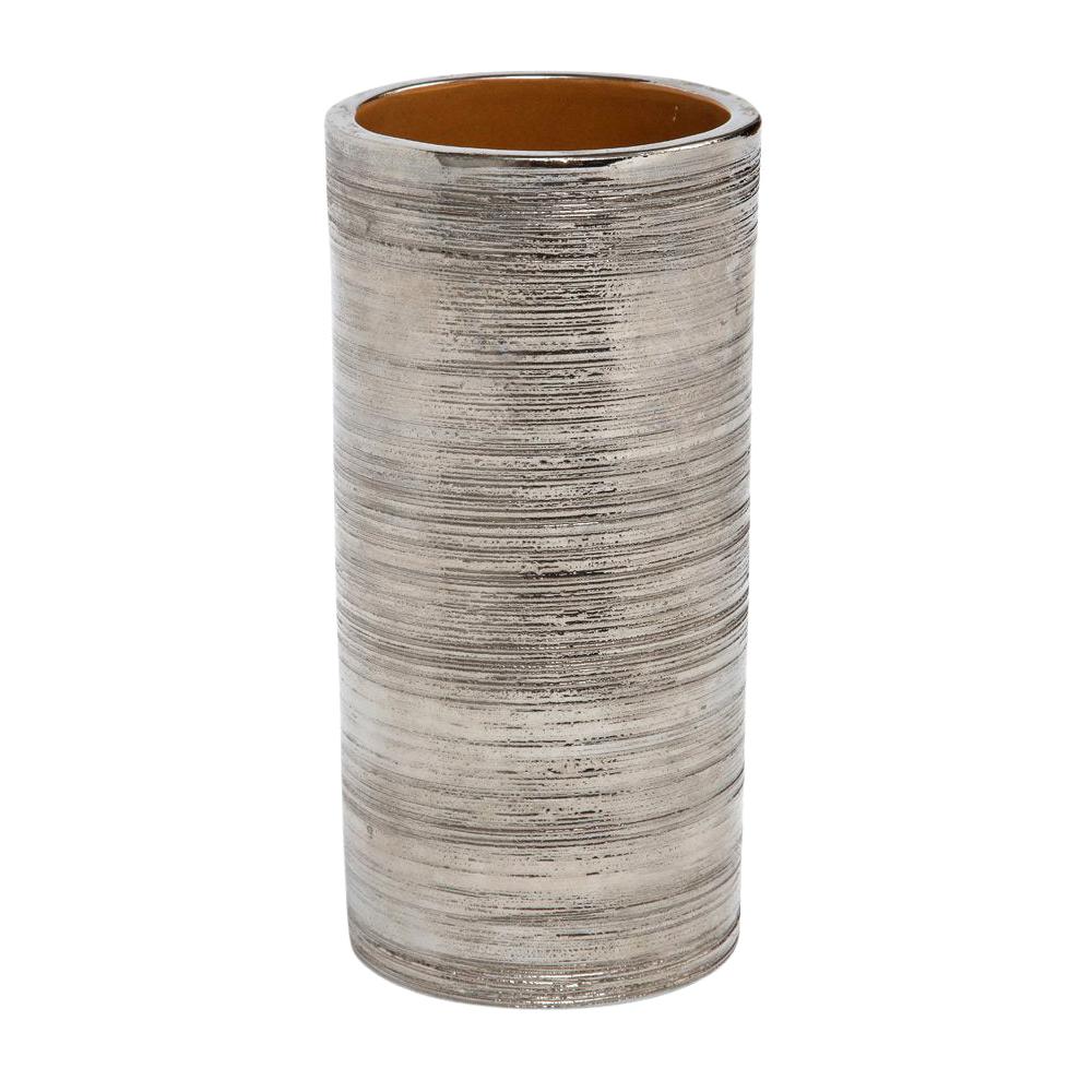 Bitossi for Berkeley House Vase, Brushed Metallic Silver Chrome, Signed