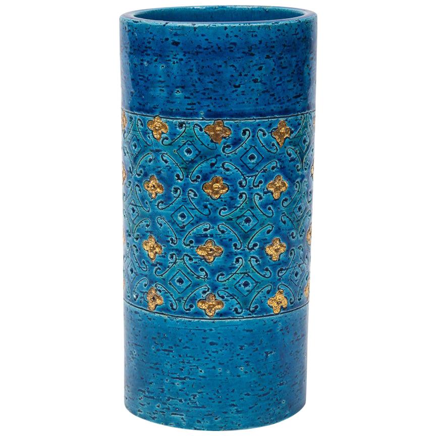 Vase Bitossi pour Berkeley House, céramique, bleu, or, signé