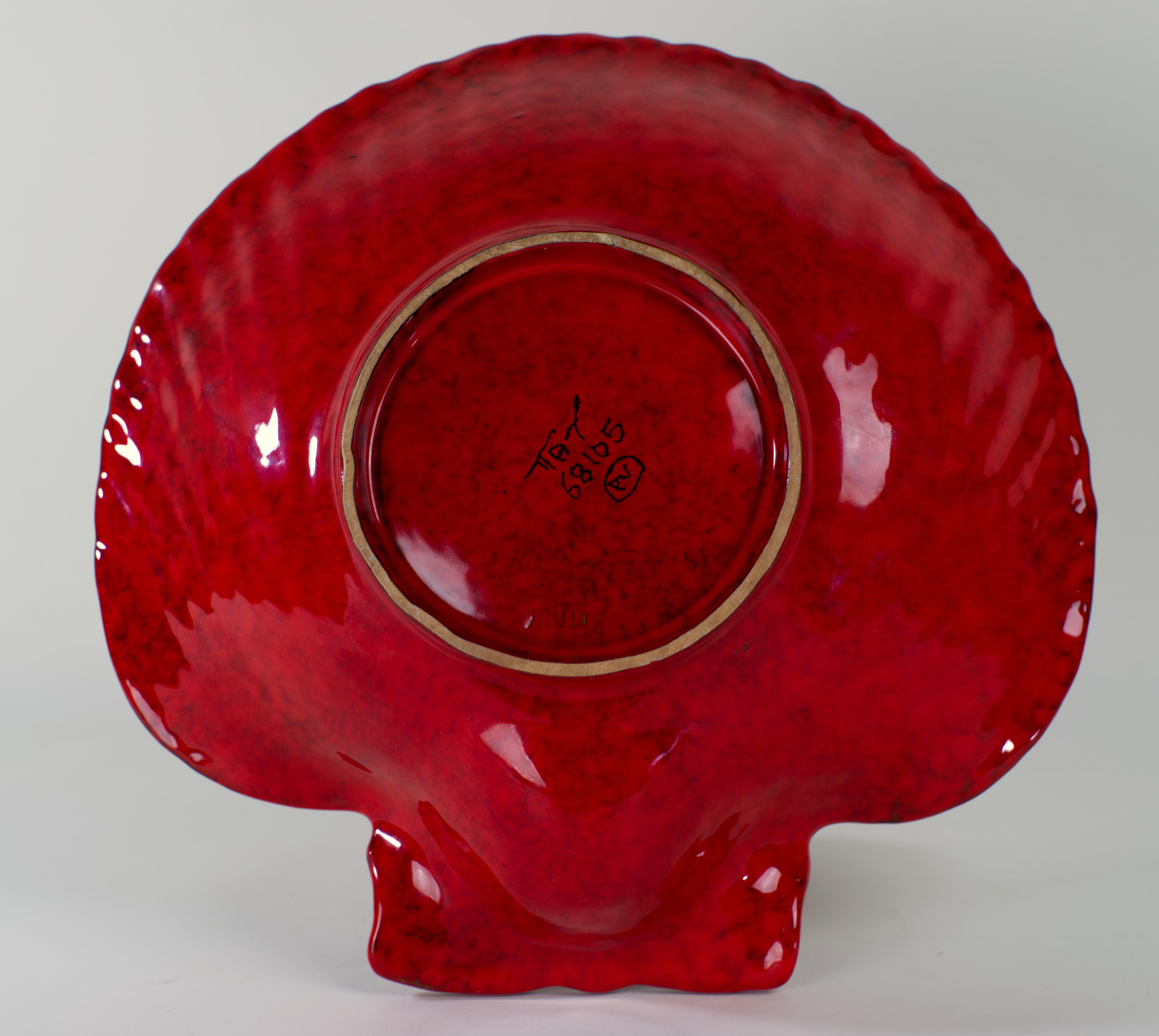Grand bol en forme de coquillage Bitossi pour Peasant Village PV, céramique, glaçure rouge en vente 2