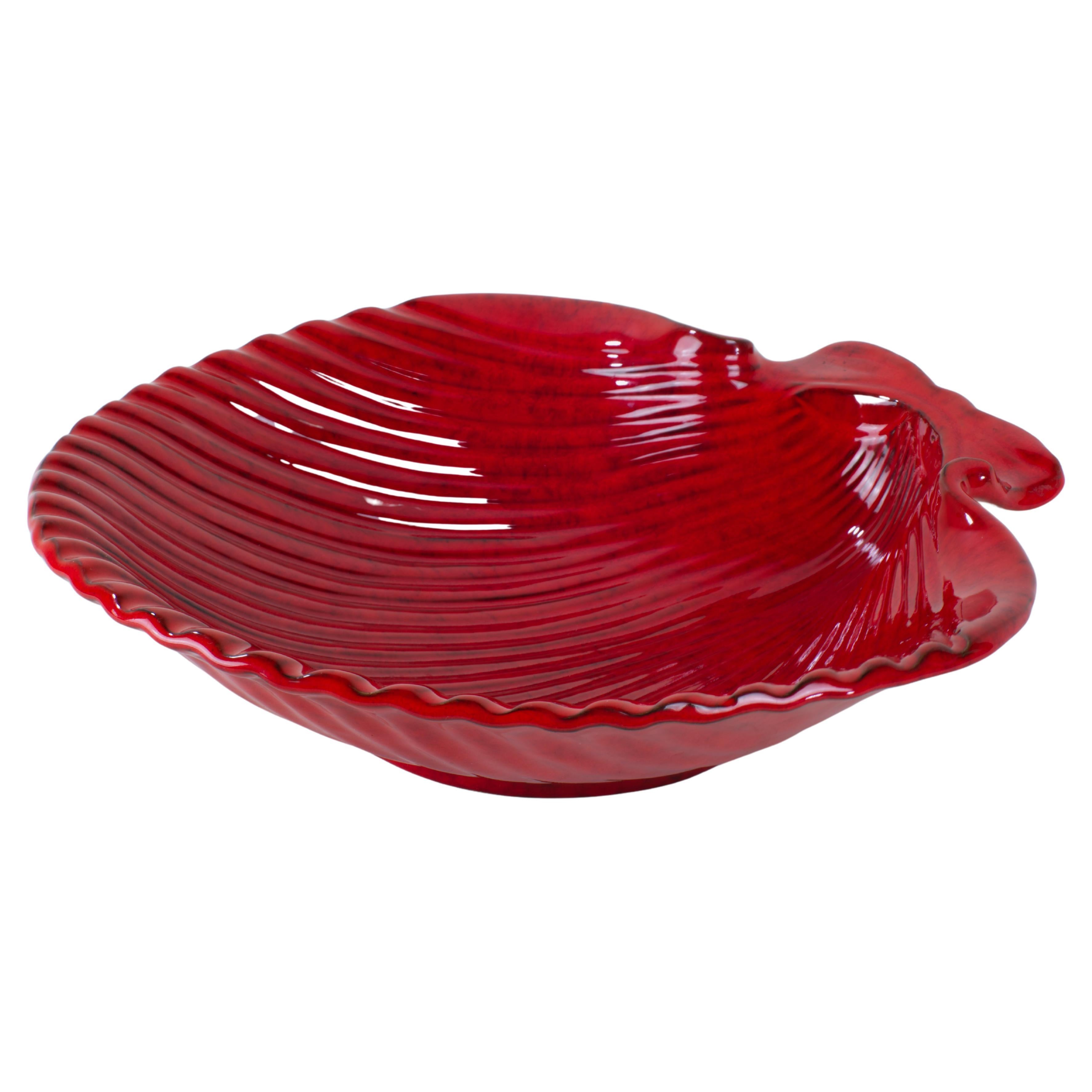 Bitossi for Peasant Village PV Large Shell-shaped bowl, Ceramics, Red Glaze For Sale