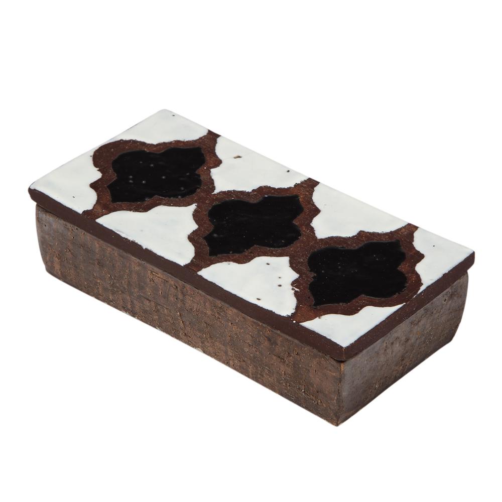 Mid-Century Modern Bitossi for Raymor Box, Ceramic, White, Black, and Brown, Signed For Sale