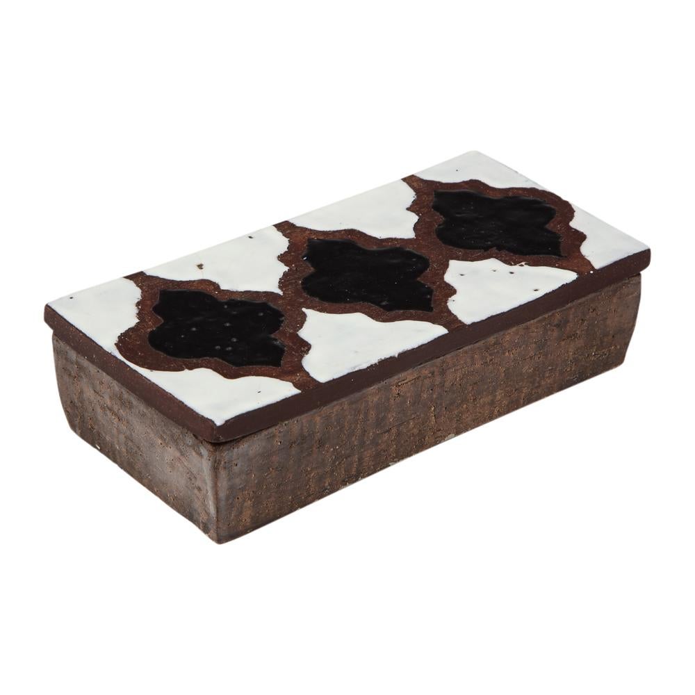 Italian Bitossi for Raymor Box, Ceramic, White, Black, and Brown, Signed For Sale