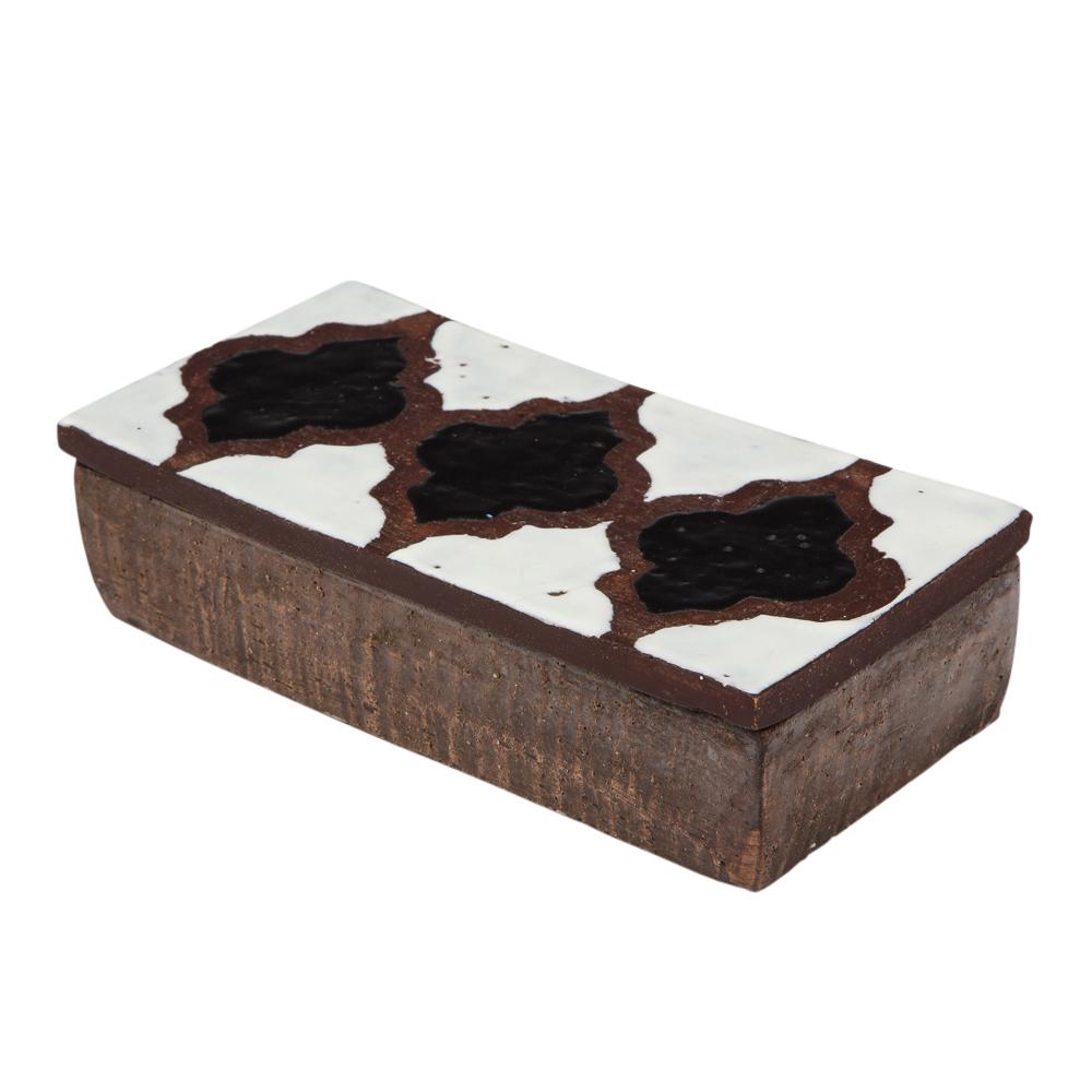 Glazed Bitossi for Raymor Box, Ceramic, White, Black, and Brown, Signed For Sale
