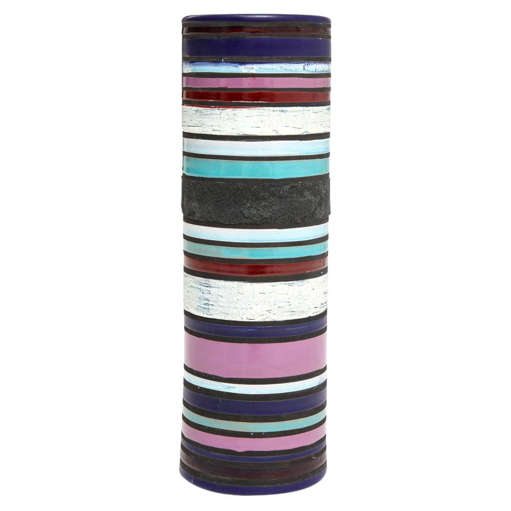 Vase Bitossi pour Raymor Cambogia en céramique, bleu, violet, blanc, rayures, signé