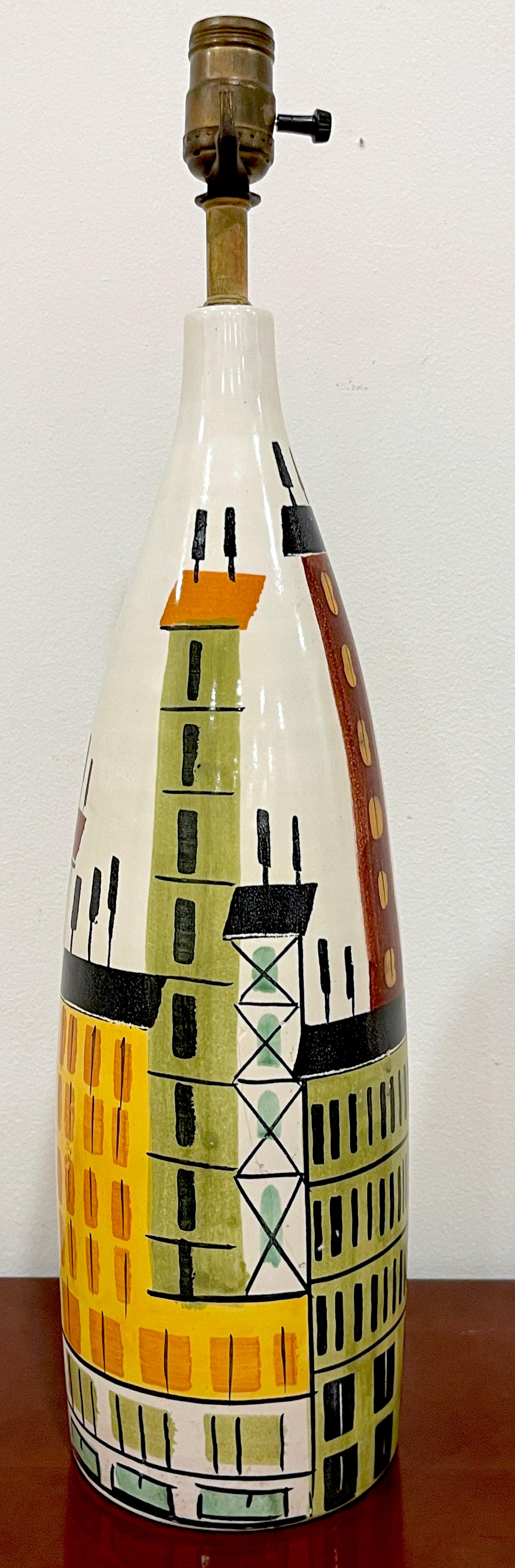 Hand-Painted Bitossi, for Raymor 'Cityscape' Lamp, Italy, C. 1960s For Sale