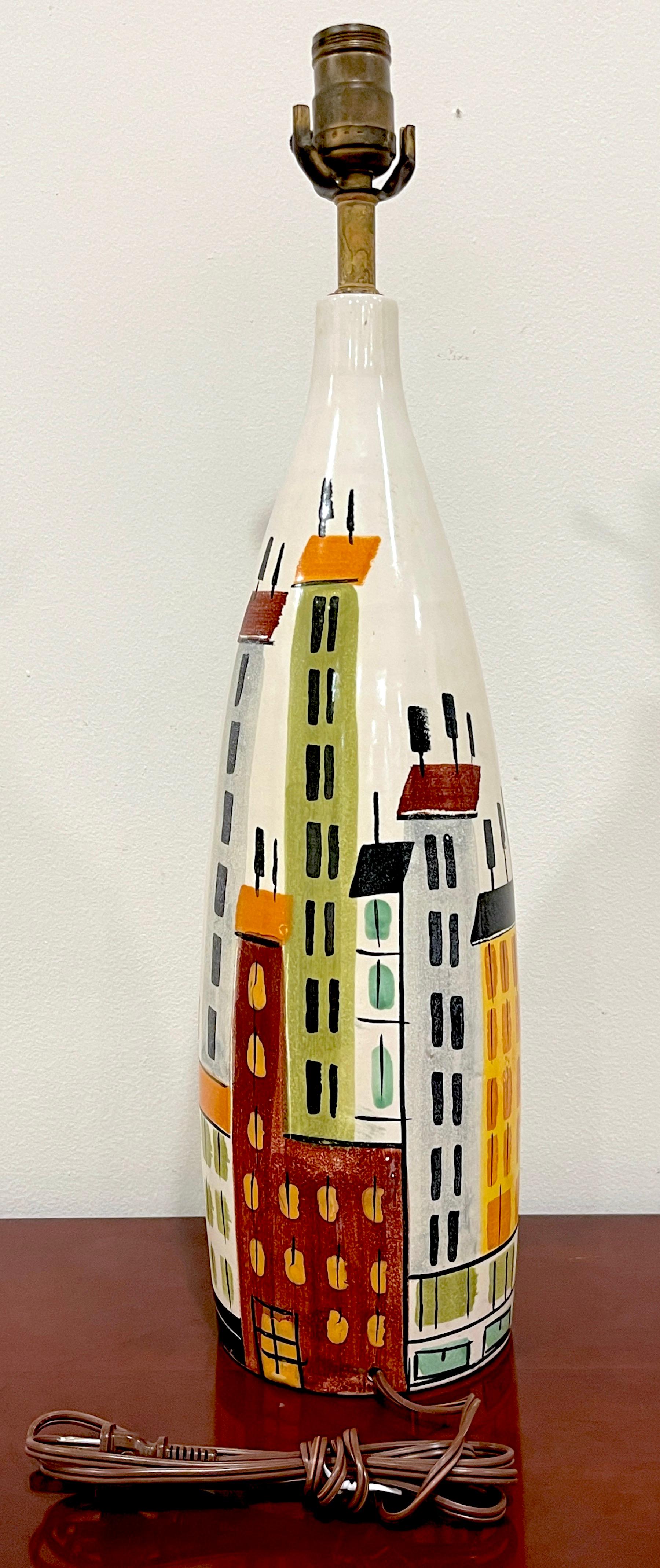 Bitossi, for Raymor 'Cityscape' Lamp, Italy, C. 1960s In Good Condition For Sale In West Palm Beach, FL