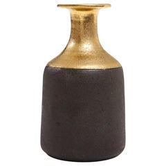 Bitossi for Raymor Vase, Ceramic, Gold, Matte Brown, Signed