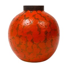 Bitossi for Raymor Vase, Ceramic, Orange and Brown, Signed